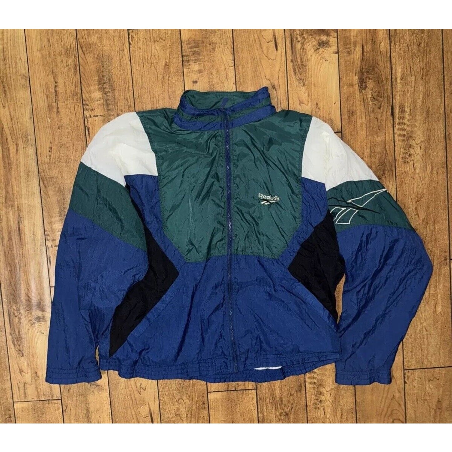 Vintage Reebok Windbreaker Jacket Multicolored Blue/Green XL 28x26
