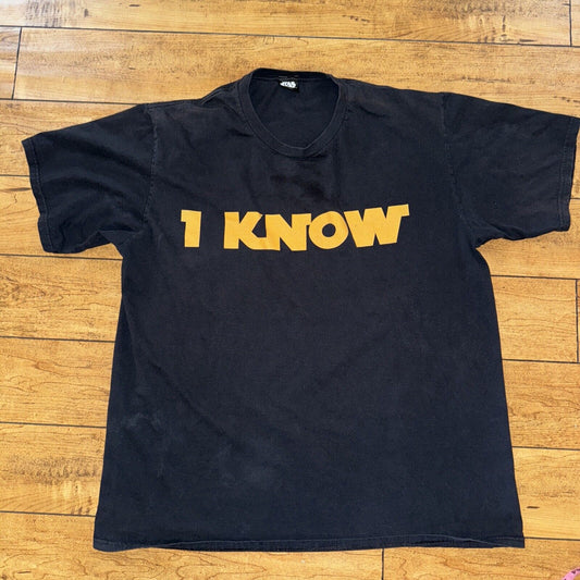 Star Wars Hans Solo I KNOW Lucas Film T shirt size XL Black Gold Vintage 22x28