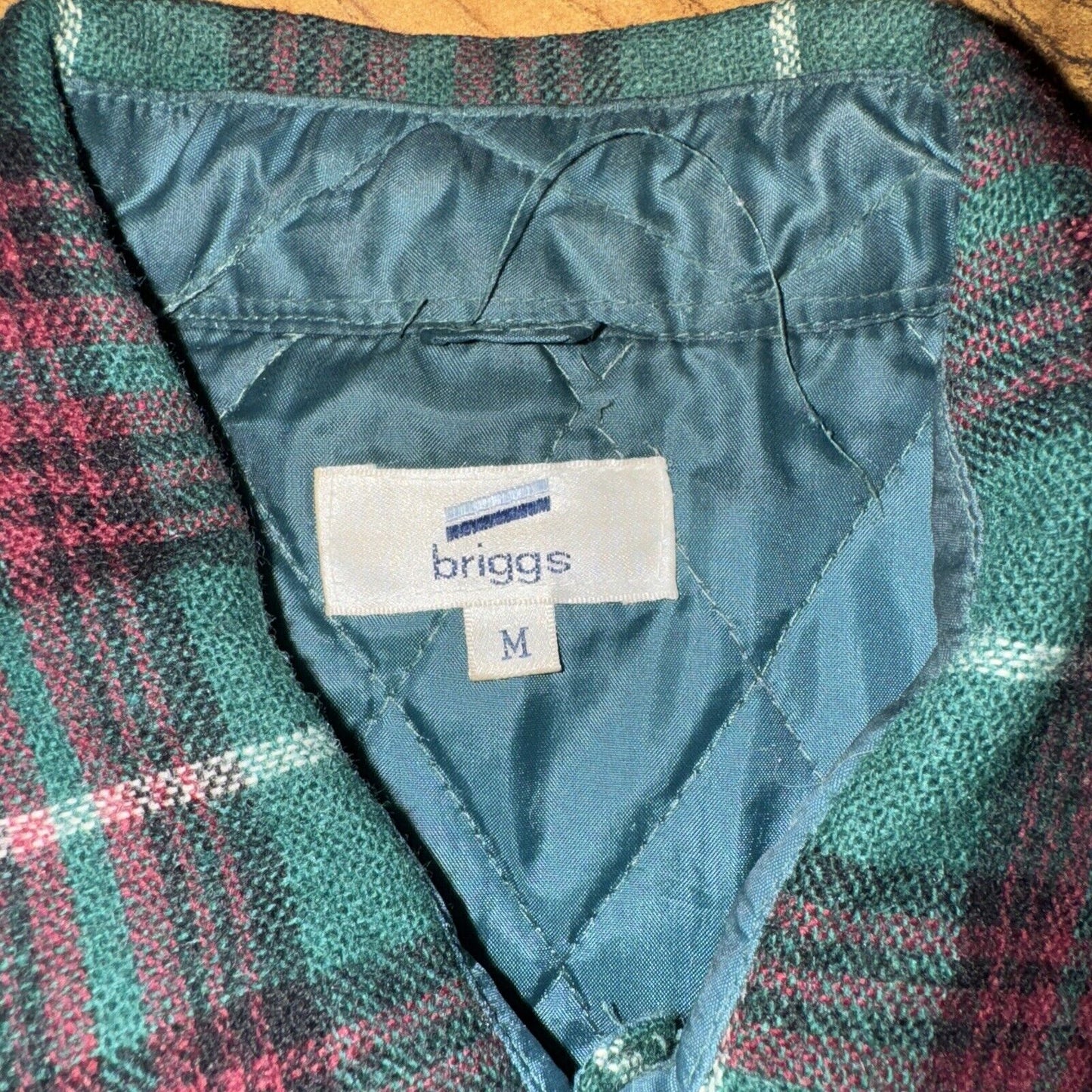 Vintage Briggs Plaid Shirt Flannel Green/Red Medium 23x30 Made In Korea 100% Pol