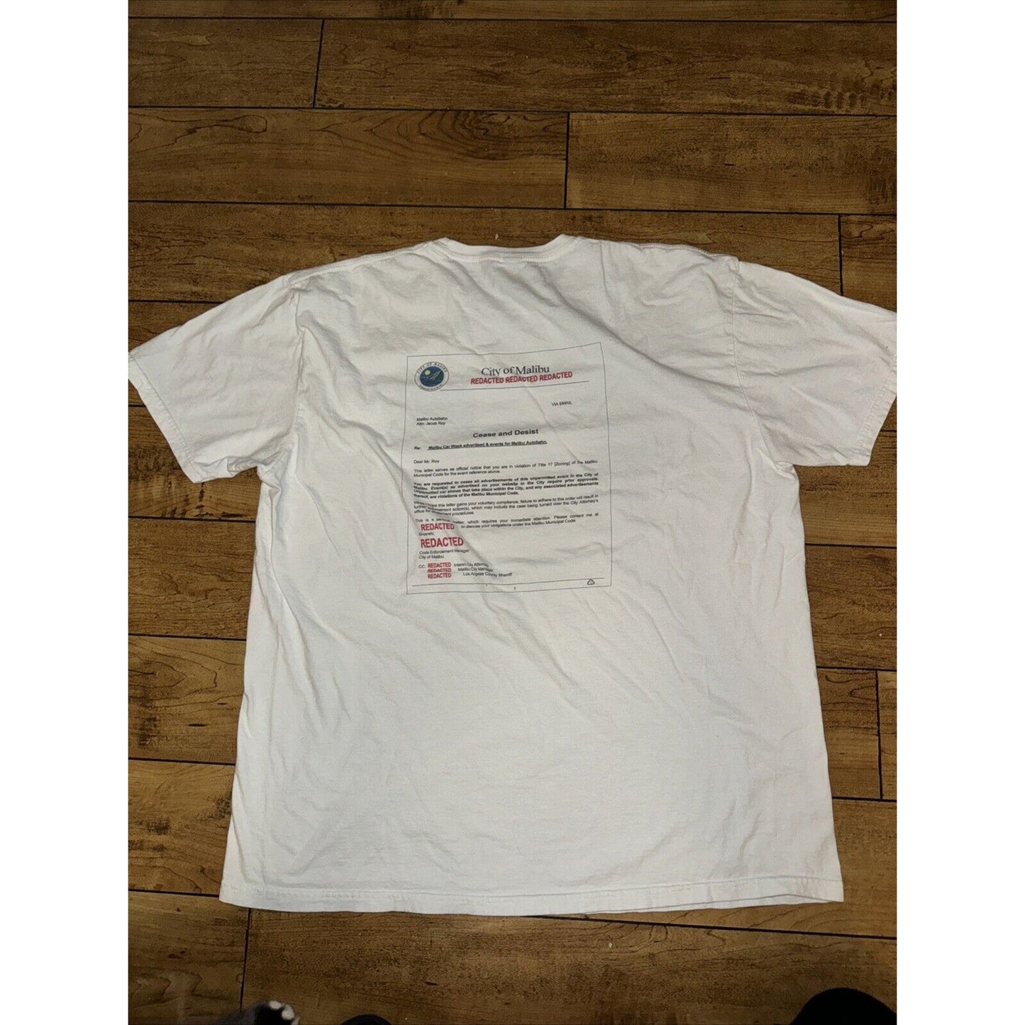 Malibu Car Week T-Shirt Porsche Surfing 23x28 Measured XL Cut Tag White