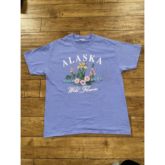 Vintage Alaska Wild Flower T-Shirt Large Lavender 21x27